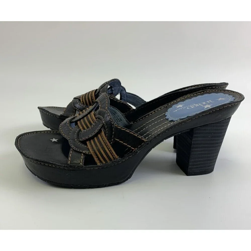 Indigo‎ By Clarks Slide Heel Sandal Black Brown Leather Chunky Woven Womens 7